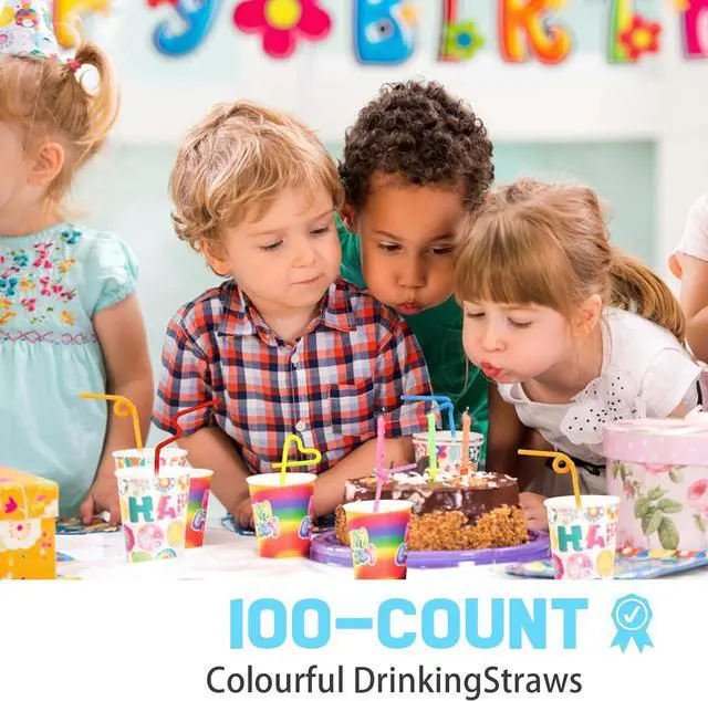 Alt view image 6 of 6 - 100 PCS Colorful Plastic Disposable Bendable Drinking 12.8inch Long Straws for Home Use Milk Juice Drinks Party Decorations