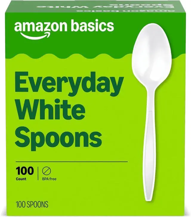 Main image of Amazon Basics Disposable Everyday White Spoons, 100 Count