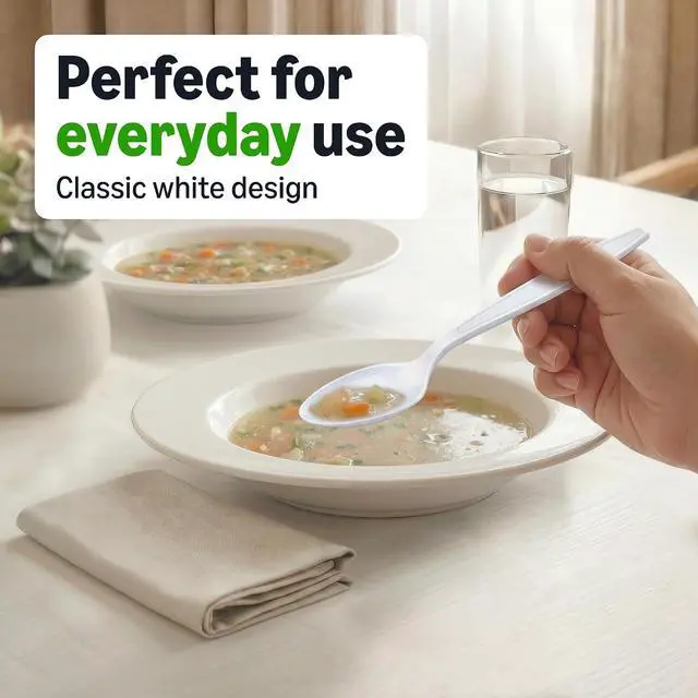 Alt view image 2 of 5 - Amazon Basics Disposable Everyday White Spoons, 100 Count