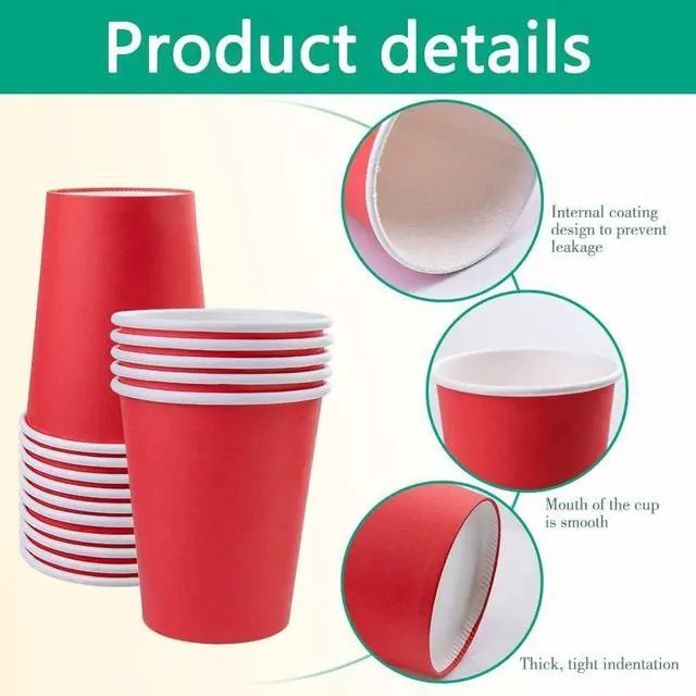 Alt view image 5 of 7 - 50 Pack 8oz Red Paper Cups Disposable Paper Coffee Cups