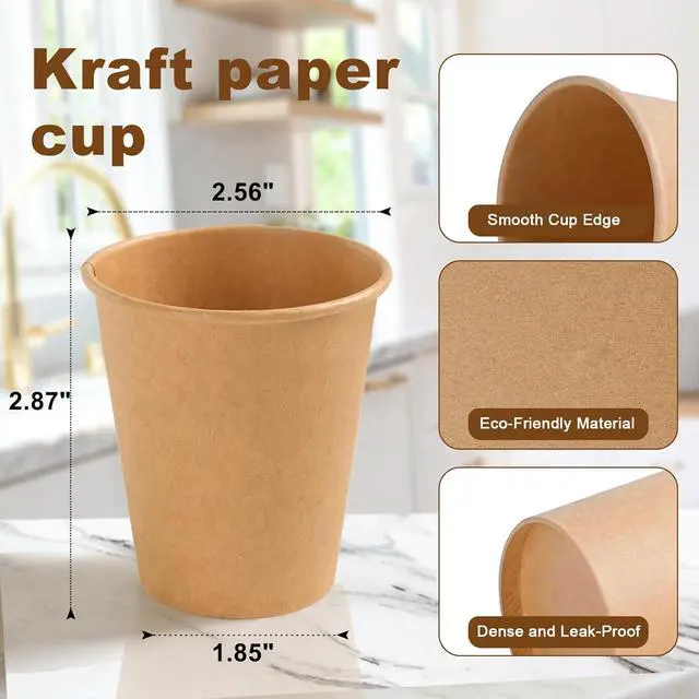 Alt view image 3 of 6 - BYSNOW 100 Pack 5 oz Kraft Paper Cups, Small Disposable Bathroom Cups