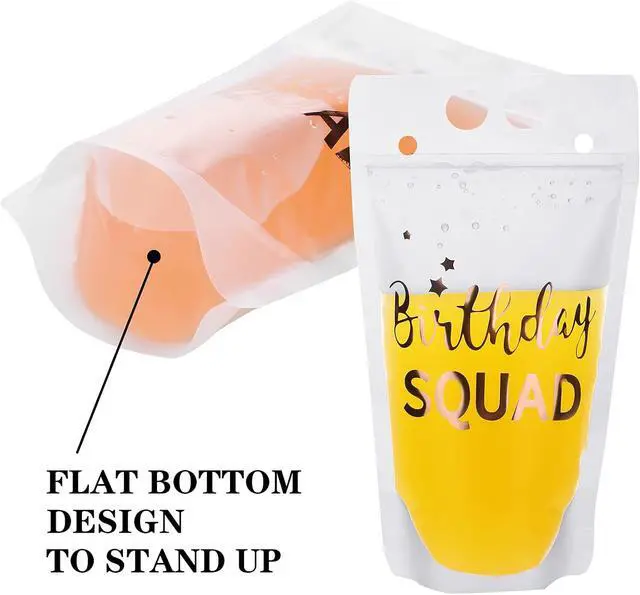 Alt view image 2 of 7 - Patelai 20 Pieces Birthday Juice Pouches for Adults with Straws Heavy Duty Hand-held Translucent Reclosable Zipper Smoothie Pouches Stand-up Plastic Bags for Birthday Party Supplies