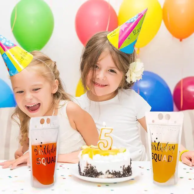 Alt view image 5 of 7 - Patelai 20 Pieces Birthday Juice Pouches for Adults with Straws Heavy Duty Hand-held Translucent Reclosable Zipper Smoothie Pouches Stand-up Plastic Bags for Birthday Party Supplies