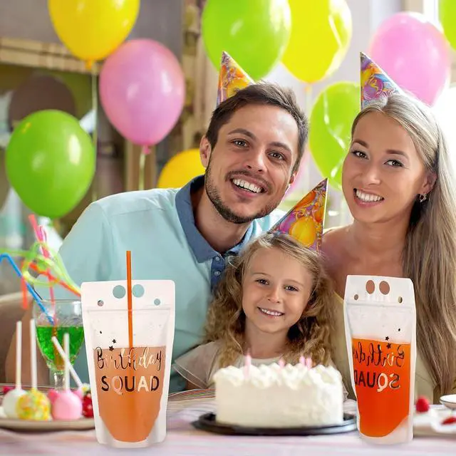Alt view image 6 of 7 - Patelai 20 Pieces Birthday Juice Pouches for Adults with Straws Heavy Duty Hand-held Translucent Reclosable Zipper Smoothie Pouches Stand-up Plastic Bags for Birthday Party Supplies