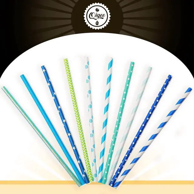 Alt view image 4 of 7 - Blue Paper Straws 150pcs Disposable Bulk(10 Pattern) qiqee