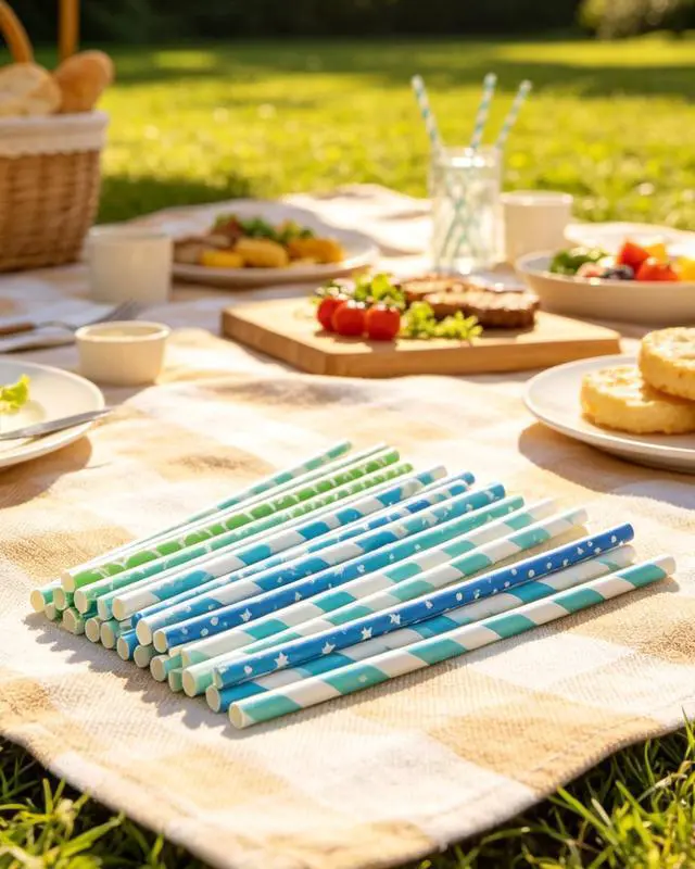 Alt view image 7 of 7 - Blue Paper Straws 150pcs Disposable Bulk(10 Pattern) qiqee