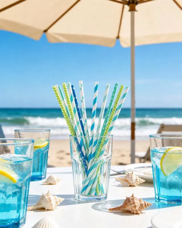 Alt view image 6 of 7 - Blue Paper Straws 150pcs Disposable Bulk(10 Pattern) qiqee