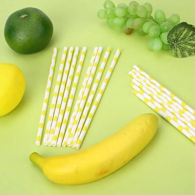 Alt view image 2 of 7 - Mozeat Lens 100 Pcs Paper Straws, Disposable Lemon Party Striped Decorative Paper Straws, Sturdy Eco-friendly, 19.7 cm x 0.6 cm, Light Purple, 100 Count