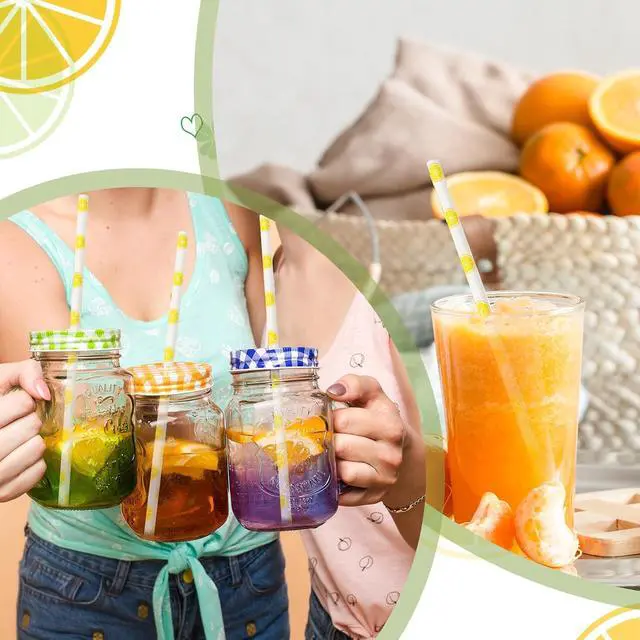 Alt view image 6 of 7 - Mozeat Lens 100 Pcs Paper Straws, Disposable Lemon Party Striped Decorative Paper Straws, Sturdy Eco-friendly, 19.7 cm x 0.6 cm, Light Purple, 100 Count