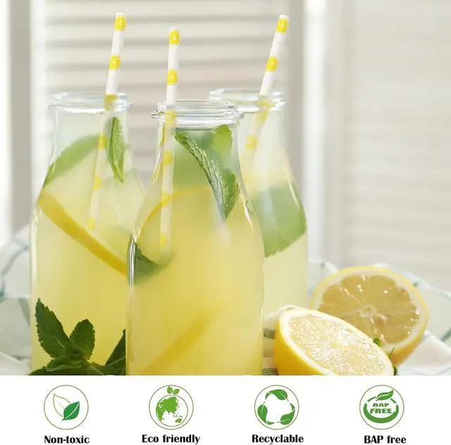 Alt view image 5 of 7 - Mozeat Lens 100 Pcs Paper Straws, Disposable Lemon Party Striped Decorative Paper Straws, Sturdy Eco-friendly, 19.7 cm x 0.6 cm, Light Purple, 100 Count