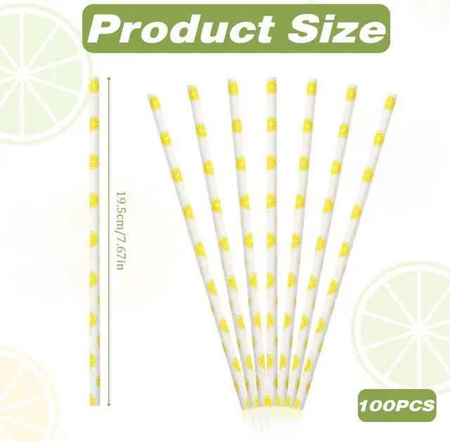 Alt view image 7 of 7 - Mozeat Lens 100 Pcs Paper Straws, Disposable Lemon Party Striped Decorative Paper Straws, Sturdy Eco-friendly, 19.7 cm x 0.6 cm, Light Purple, 100 Count