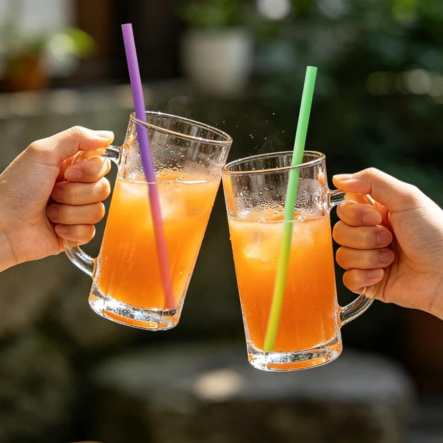 Alt view image 5 of 7 - KTOJOY 300 PCS Colorful Disposable Drinking Plastic Straws, 0.23" Diameter and 8.26" Long Straight Straws, Multicolour for Juice, Milk and Tea