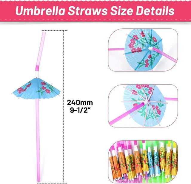 Alt view image 4 of 7 - Paxcoo 50pc Umbrella Straws for Cocktails, Tropical Hawaiian Luau Party Decorations (Assorted Colors)