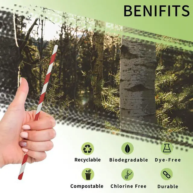 Alt view image 3 of 7 - Biodegradable Red Striped Straws Bulk 100, Disposable Red and White Coca Cola Party Paper Straws for Cocktail, Milkshake, Coffee, Lemonade