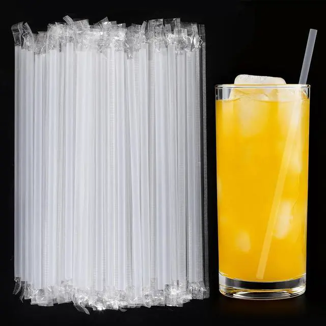 Main image of 100Pcs Disposable Plastic Straws - Individually Wrapped Clear Straws