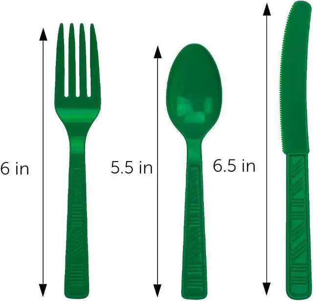 Alt view image 3 of 6 - DecorRack Plastic Cutlery Set, Green Colored Plastic Silverware Sets for Parties, 96 Piece Bulk Heavy Duty Utensils (Green, 96 Pieces)