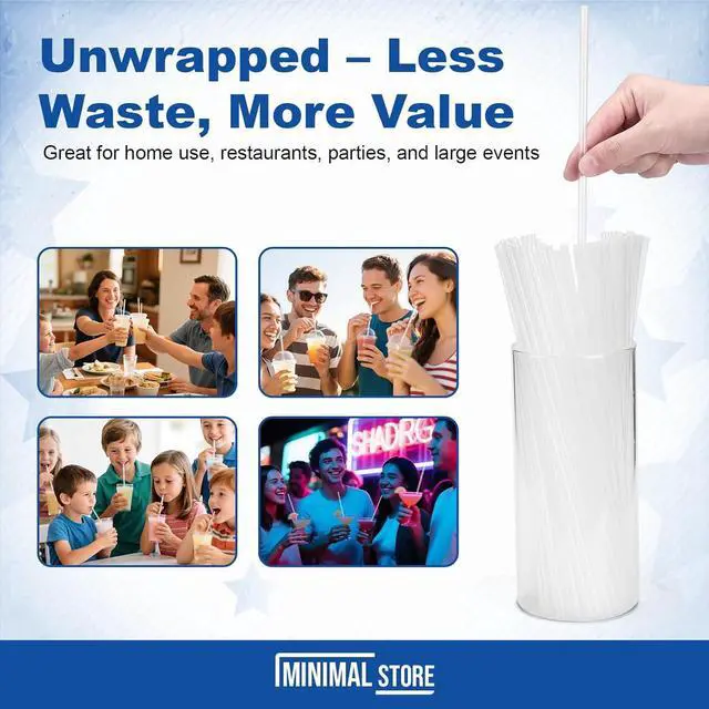 Alt view image 5 of 6 - 200 PCS Plastic Drinking Straws Disposable Unwrapped Clear Straws, 7.75" x 0.24", BPA-Free Plastic Straws for Daily Use, Office, Events