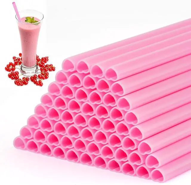 Main image of 60 PCS Heart Straws, Pink Straws, Heart Shaped Straws