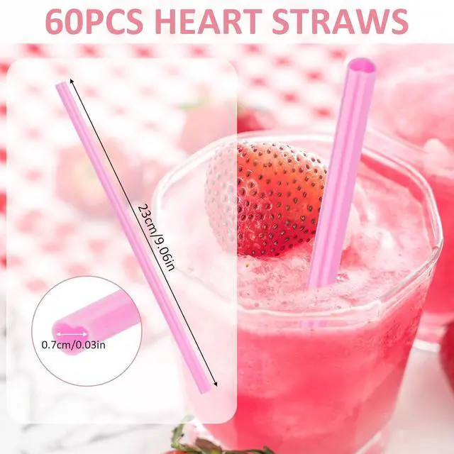 Alt view image 2 of 7 - 60 PCS Heart Straws, Pink Straws, Heart Shaped Straws