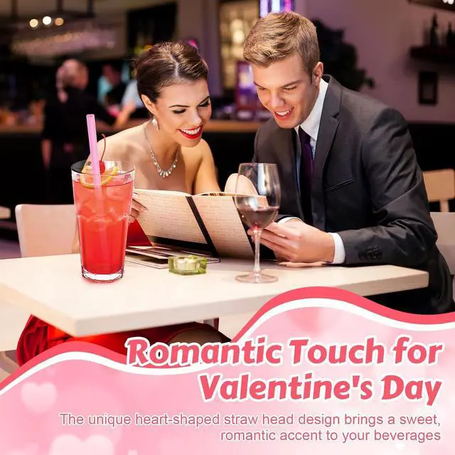 Alt view image 4 of 7 - 60 PCS Heart Straws, Pink Straws, Heart Shaped Straws