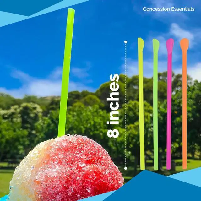 Alt view image 2 of 7 - Concession Essentials 8'' Unwrapped Snow Cone Spoon Straw Assorted Bright Colors. Pack of 200ct.