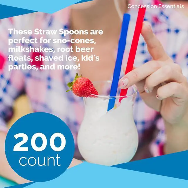 Alt view image 3 of 7 - Concession Essentials 8'' Unwrapped Snow Cone Spoon Straw Assorted Bright Colors. Pack of 200ct.