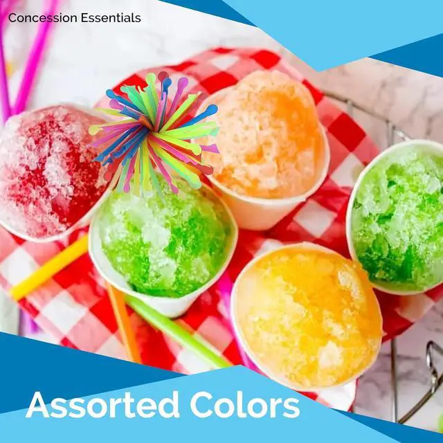 Alt view image 5 of 7 - Concession Essentials 8'' Unwrapped Snow Cone Spoon Straw Assorted Bright Colors. Pack of 200ct.