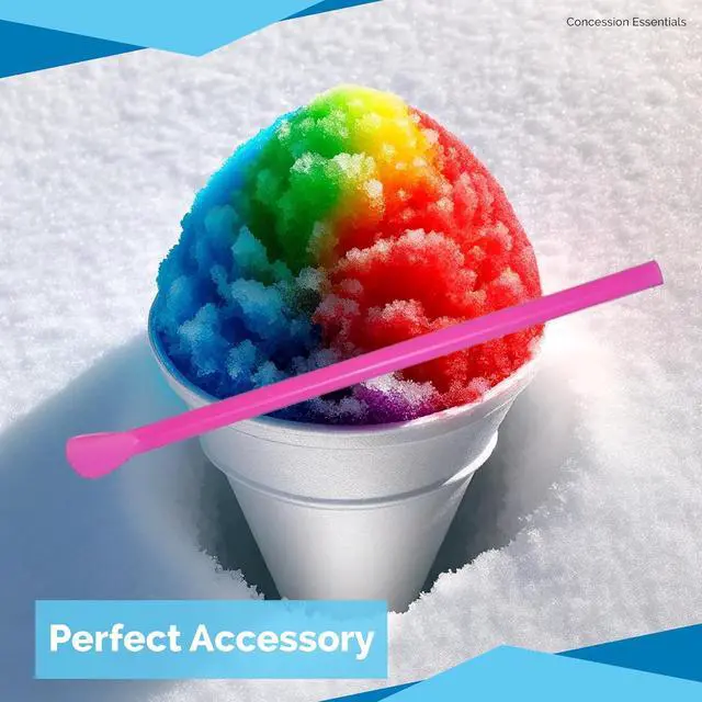 Alt view image 7 of 7 - Concession Essentials 8'' Unwrapped Snow Cone Spoon Straw Assorted Bright Colors. Pack of 200ct.