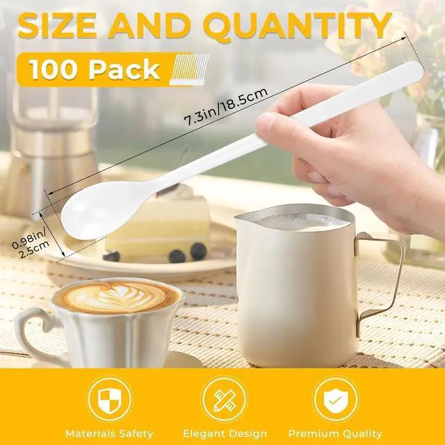 Alt view image 2 of 7 - Long Handle Plastic Spoons, 100 Count Heavy Duty Disposable Sundae Spoons for Ice Cream Floats, Milkshakes, BPA-Free Bulk Utensils (White)