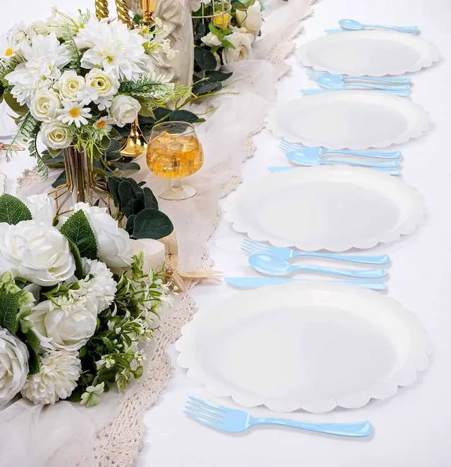 Alt view image 6 of 7 - HEIPINIUYE 75 Pack Light Blue Plastic Cutlery Heavy Duty Baby Blue Plastic Knives Forks and Spoons Disposable Silverware Set for 25 Guest Camping Birthday Baby Shower Party Cutlery Set