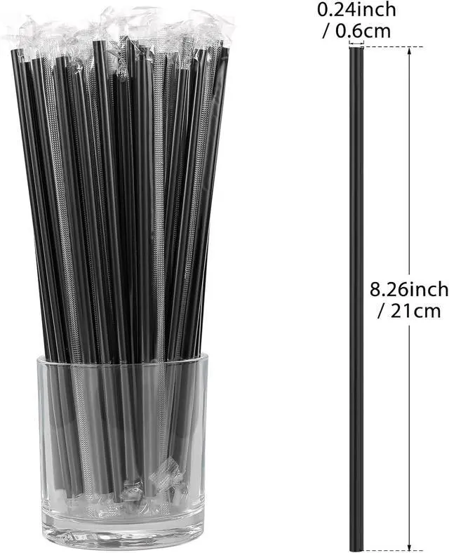 Alt view image 2 of 5 - 100Pcs Disposable Plastic Straws - Individually Wrapped Black Straws