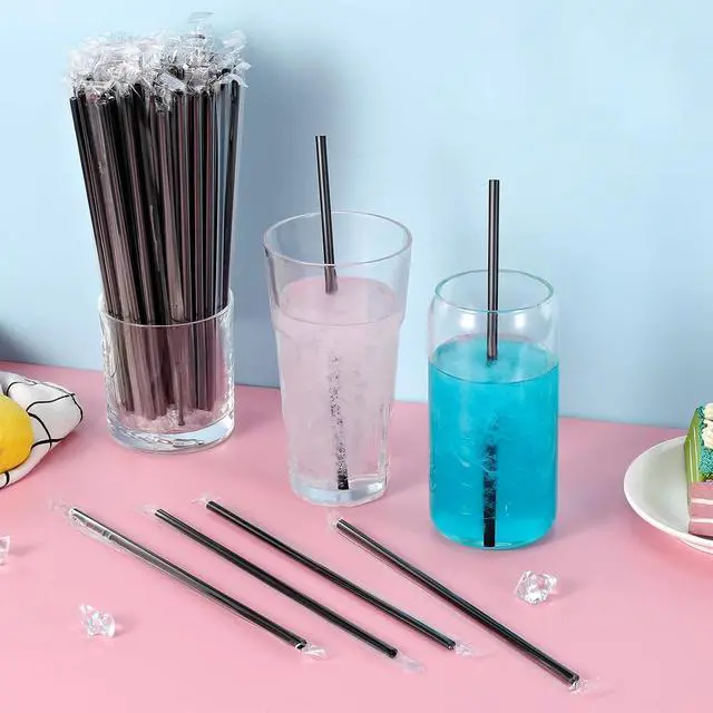 Alt view image 3 of 5 - 100Pcs Disposable Plastic Straws - Individually Wrapped Black Straws