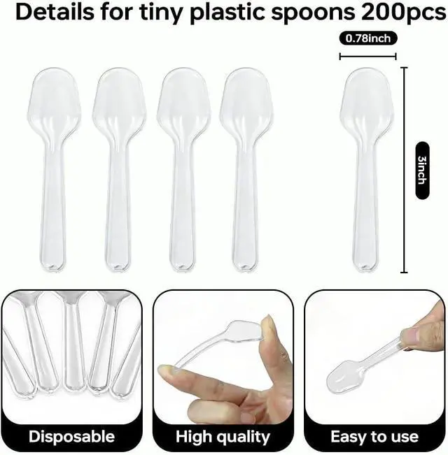 Alt view image 3 of 6 - 200pcs Mini Tasting Spoons for Desserts,Disposable Clear Plastic Spoons