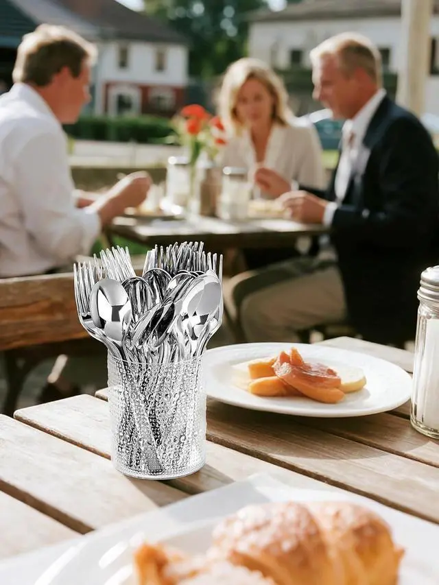 Alt view image 5 of 7 - YOUBET 50PCS Silver Plastic Spoons for Party Dinners Wedding