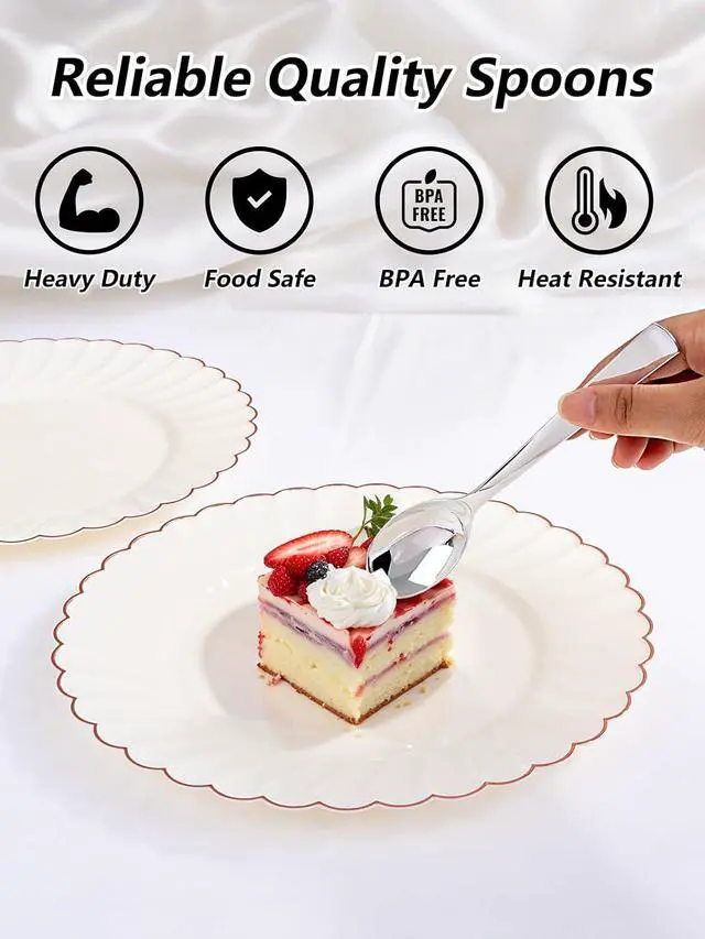 Alt view image 7 of 7 - YOUBET 50PCS Silver Plastic Spoons for Party Dinners Wedding