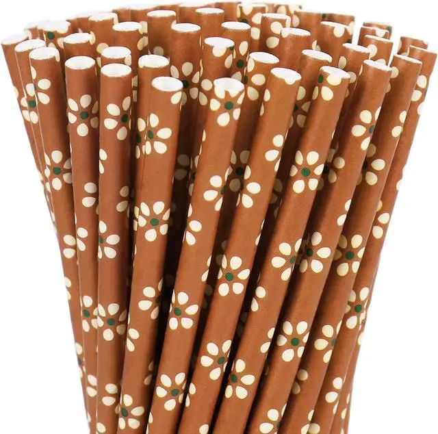 Main image of Whaline 100Pcs Cielito Lindo Paper Straws Disposable Straws Platos De Barro Terracotta Flower Drinking Straw for Mexican Fiesta Cinco de Mayo Party Supplies