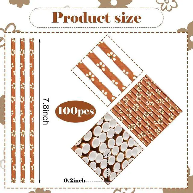 Alt view image 2 of 7 - Whaline 100Pcs Cielito Lindo Paper Straws Disposable Straws Platos De Barro Terracotta Flower Drinking Straw for Mexican Fiesta Cinco de Mayo Party Supplies