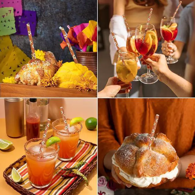 Alt view image 4 of 7 - Whaline 100Pcs Cielito Lindo Paper Straws Disposable Straws Platos De Barro Terracotta Flower Drinking Straw for Mexican Fiesta Cinco de Mayo Party Supplies