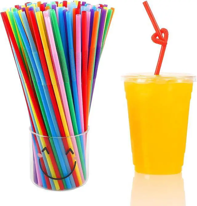 Main image of Tomnk 10.3" Flexible Bendy Disposable Drinking Straws, 100 Pack, 8 Colors