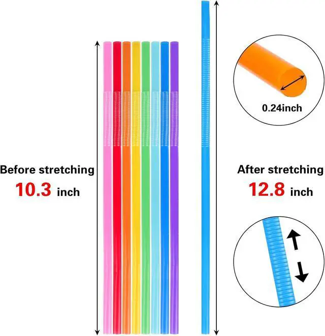 Alt view image 3 of 7 - Tomnk 10.3" Flexible Bendy Disposable Drinking Straws, 100 Pack, 8 Colors