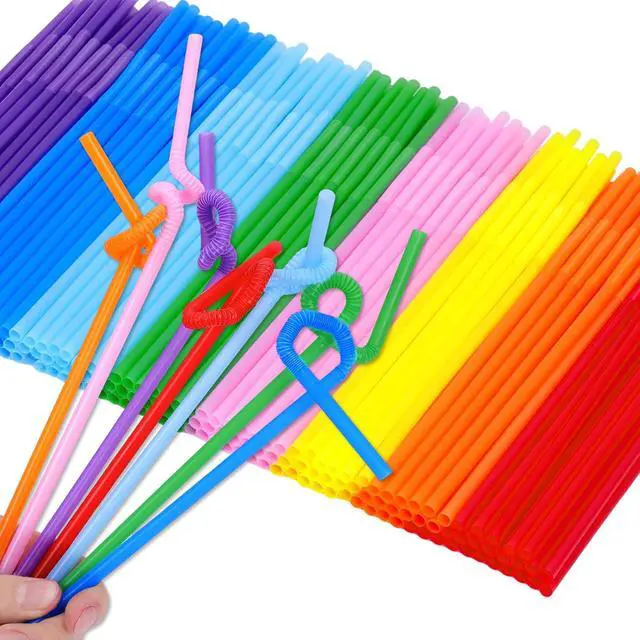 Alt view image 6 of 7 - Tomnk 10.3" Flexible Bendy Disposable Drinking Straws, 100 Pack, 8 Colors