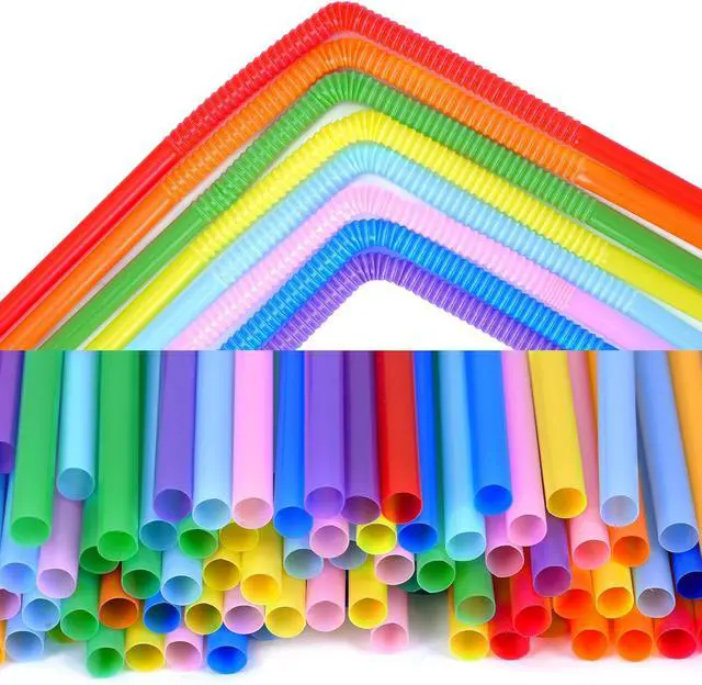 Alt view image 4 of 7 - Tomnk 10.3" Flexible Bendy Disposable Drinking Straws, 100 Pack, 8 Colors