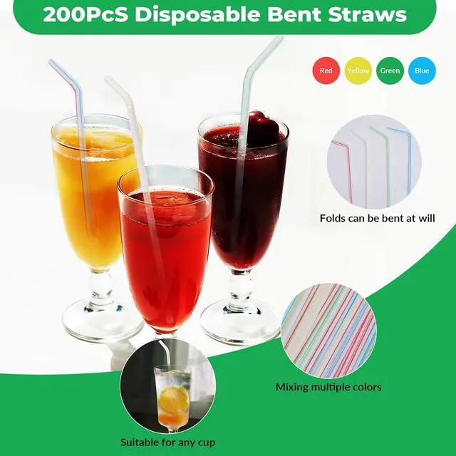 Alt view image 2 of 6 - Luszmoax 200 Pcs Plastic Straws Disposable -Straws Drinking Plastic -8.8inch Long Bendy Straws -Flexible Bendable Drinking Straw
