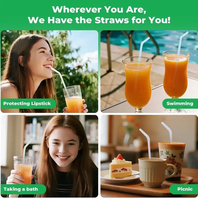 Alt view image 4 of 6 - Luszmoax 200 Pcs Plastic Straws Disposable -Straws Drinking Plastic -8.8inch Long Bendy Straws -Flexible Bendable Drinking Straw