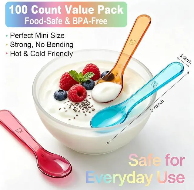 Alt view image 5 of 7 - Zerobe Mini Tasting Spoons: Disposable Plastic Dessert Spoons 100pcs