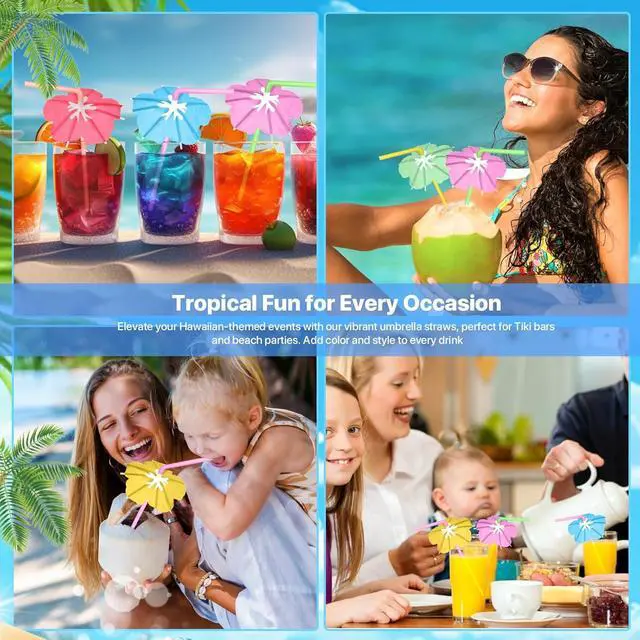 Alt view image 3 of 7 - 50PCS Umbrella Straws,Drink Umbrellas for Hawaiian,Tropical,Luau,Tiki Party