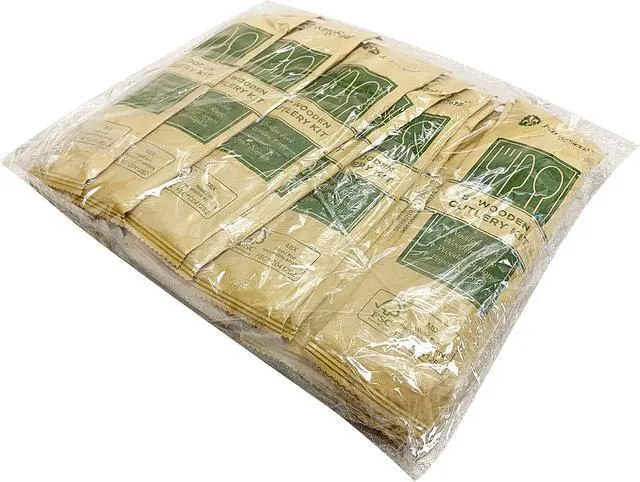 Alt view image 4 of 7 - 25 Count | KingSeal FSC Certified Disposable Wood Cutlery Kits, Bulk Pack, Sustainably Sourced - Spoon, Fork, Knife with Bleach-Free Napkin - 1 Bag of 25 Sets
