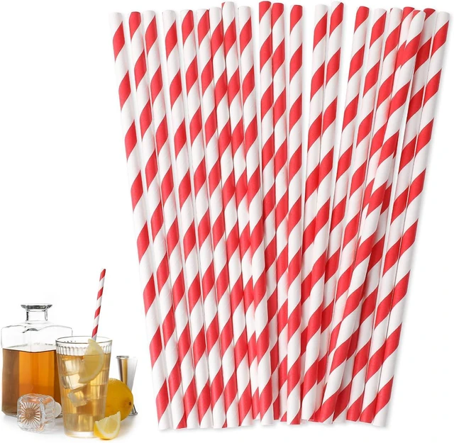 Main image of Paper Straws, 100 Pcs Red Striped Straws 7.7 Inch Disposable Drinking Straw Party Straw for Bridal Shower New Year Birthday Wedding Juice Coffee Cold Drinks Cocktail Party Decoration Supplies
