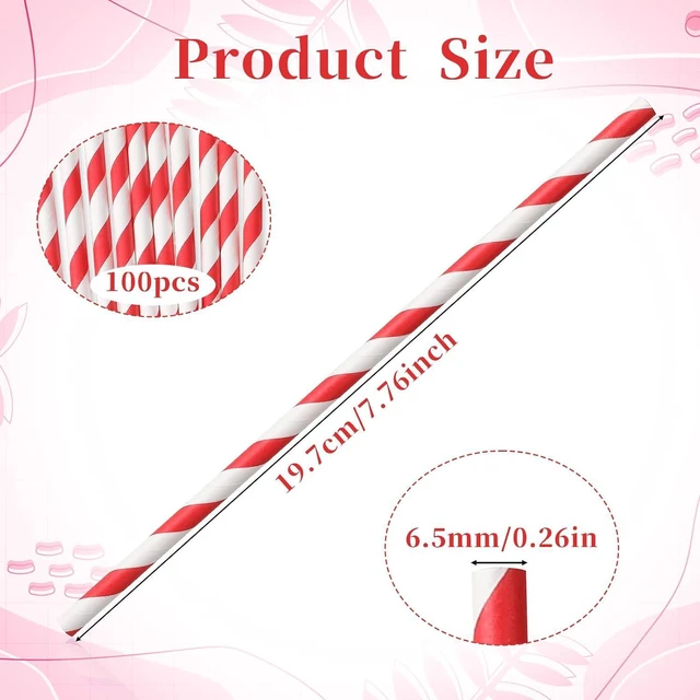 Alt view image 3 of 7 - Paper Straws, 100 Pcs Red Striped Straws 7.7 Inch Disposable Drinking Straw Party Straw for Bridal Shower New Year Birthday Wedding Juice Coffee Cold Drinks Cocktail Party Decoration Supplies