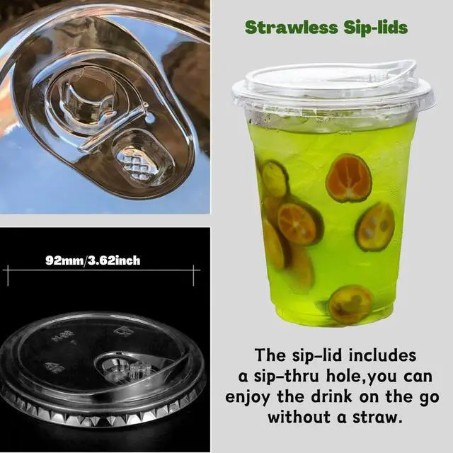 Alt view image 3 of 6 - Artpreti 12 oz Clear Plastic Cups with Strawless Sip Lids, Disposable Plastic Coffee Cups with Lids, To Go Cups for Iced Coffee, Smoothies, Soda, or Any Cold Drinks, 25Sets